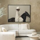 schilderij-dame-op-paard-zwarte-baklijst-interieur-le-marche